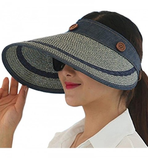 Sun Hats Women's Summer Beach Travelling Sun Hat UV Wide Brim Visor Caps - Navy - CK12IKQNO41 $12.61