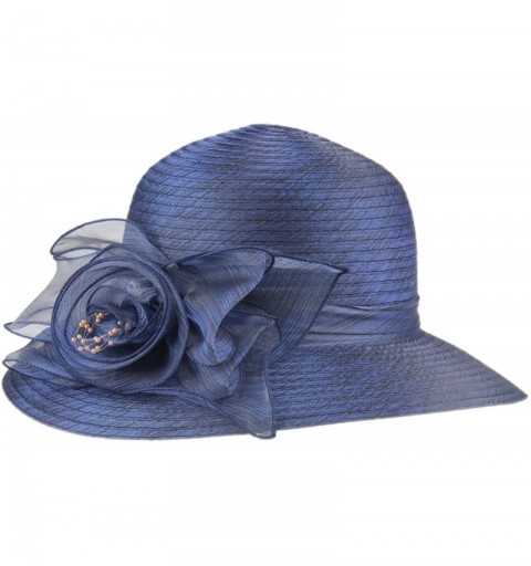 Sun Hats 1920s Womens Summer Organza Kentucky Derby Dress Bowler Sun Hat Derby Tea Party - Blue - C7188N4YN4O $16.18