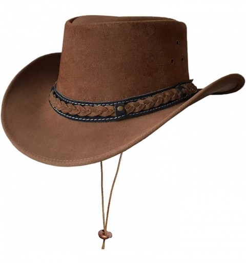 Cowboy Hats Mens Suede Leather Down Under Cowboy Aussie Outback Hat - Camel - CY18KS6WROD $42.75