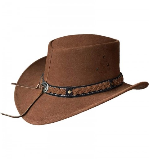 Cowboy Hats Mens Suede Leather Down Under Cowboy Aussie Outback Hat - Camel - CY18KS6WROD $42.75