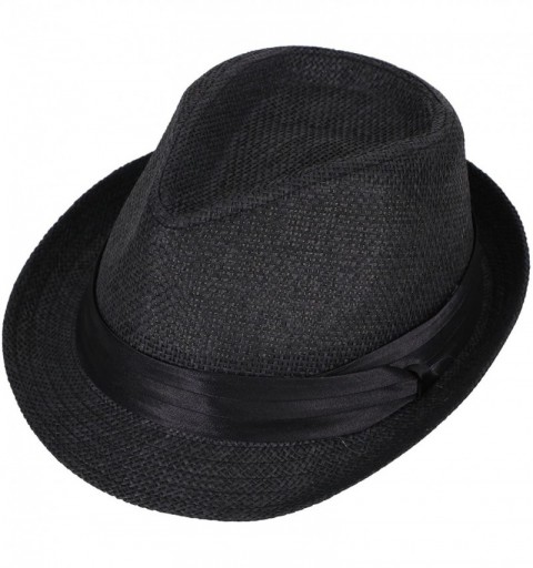 Fedoras Men/Women Classic Lightweight Straw Fedora Hat w/Band - Black - C9180EKOOGX $14.89