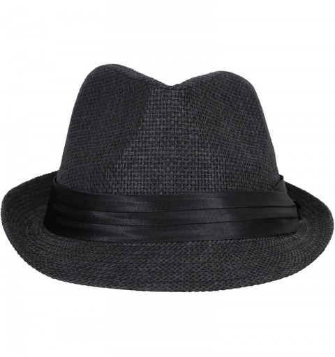 Fedoras Men/Women Classic Lightweight Straw Fedora Hat w/Band - Black - C9180EKOOGX $14.89