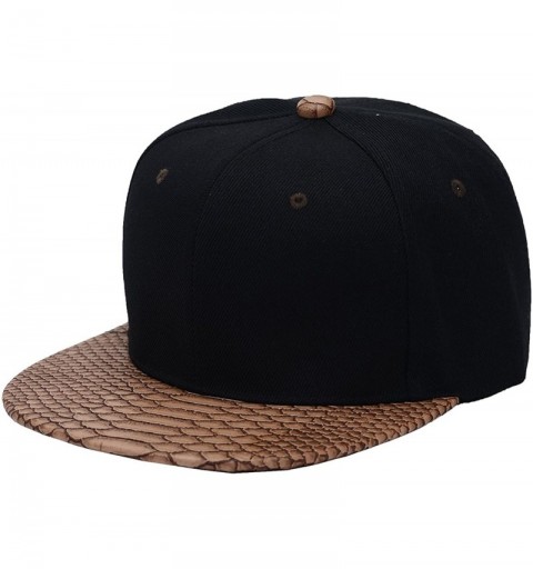 Baseball Caps Plain Animal Snakeskin PU Leather Strapbacks Hat (Black/Brown) - Black/Brown - CQ126FY8LCZ $14.74