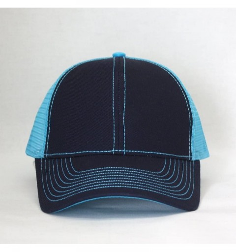 Baseball Caps Plain Two Tone Cotton Twill Mesh Adjustable Trucker Baseball Cap - Navy/Turquoise - C6186CCG7AN $14.39