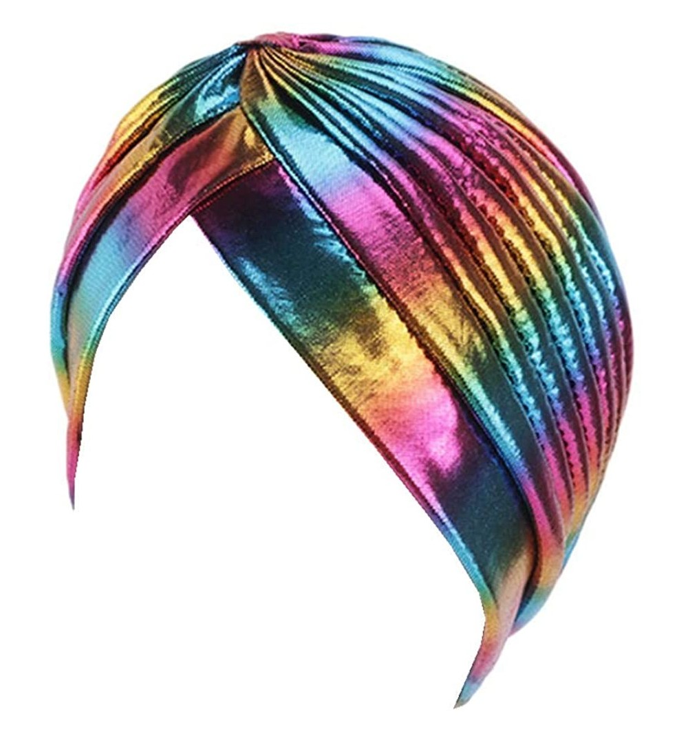Skullies & Beanies Glitter Laser Flower Turban Colourful Beanie Cap Stretchy Hair Wrap for Women - D-gold-a - CI18X4UXNT7 $7.99