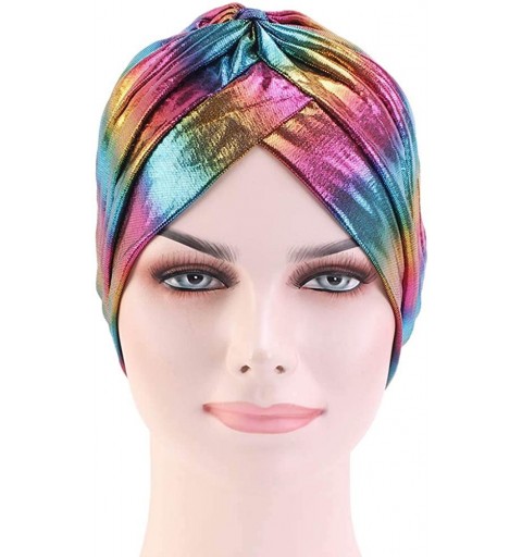 Skullies & Beanies Glitter Laser Flower Turban Colourful Beanie Cap Stretchy Hair Wrap for Women - D-gold-a - CI18X4UXNT7 $7.99