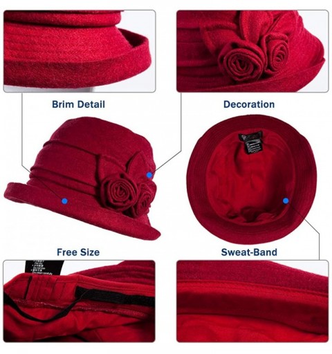 Fedoras Womens Wool Blend Winter Bucket 1920s Vintage Derby Hat Fedora Round Fall Bowler 55-59cm - 16076 -Black - CX18IIHKGIX...