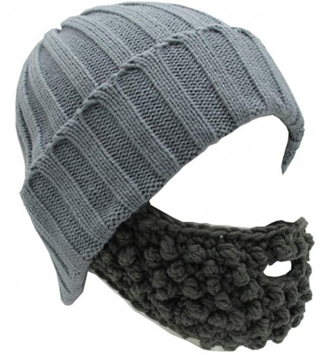 Skullies & Beanies Unisex Funny Winter Hat w/Fake Beard Detachable Beard Beanie Hand-Knit Hat - Gray - CR18L7LMUW4 $9.57