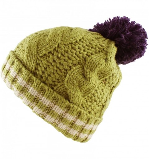 Berets Multi Color Pom Pom Crochet Thick Knit Slouchy Beanie Beret Winter Ski Hat - Light Green/Purple - C812BGNLRN5 $15.94