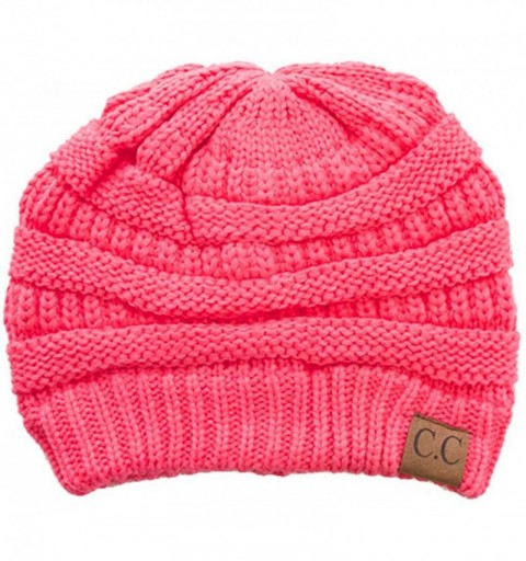 Skullies & Beanies Trendy Warm Chunky Soft Stretch Cable Knit Beanie Skull Cap Hat - New Candy Pink - CQ185R4L7H3 $12.29