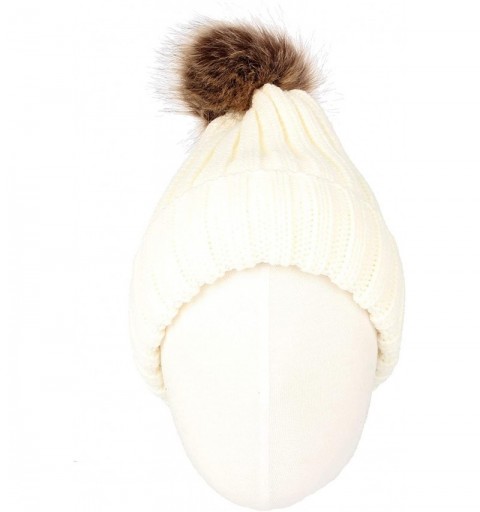 Skullies & Beanies Fleece Ribbed Knit Pom Beanie Winter Hat Slouchy Cap CZP0011 - Ivory - C618KILAL6C $12.45