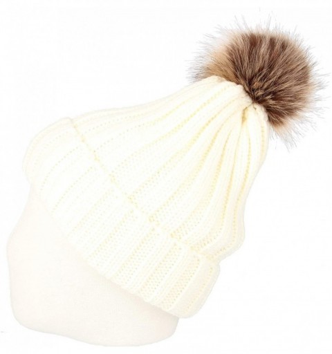 Skullies & Beanies Fleece Ribbed Knit Pom Beanie Winter Hat Slouchy Cap CZP0011 - Ivory - C618KILAL6C $12.45