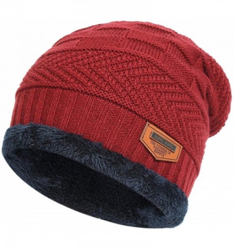 Skullies & Beanies 2-Pieces Winter Beanie Hat Scarf Set Warm Knit Hat & Warm Neck Thick Knit Cap for Men Women Kids - Red - C...