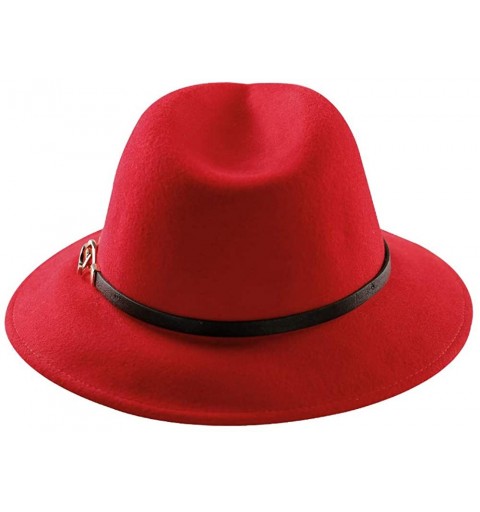 Fedoras Womens Fedora Hat 100% Wool Wide Brim Panama Felt Hats Winter Trilby Cap Church Party - A2-red - CQ18I9CU6A9 $25.39