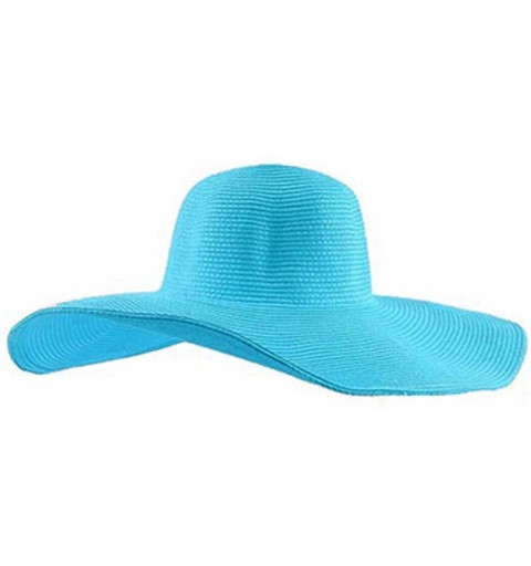 Sun Hats Women Summer Foldable Wide Large Brim Floppy Beach Hat Sun Straw Hat - Sky Blue - CJ18DM2DQK2 $14.82
