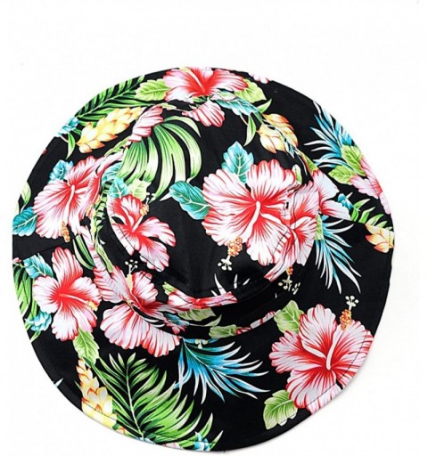 Sun Hats Floral Print Crushable Marina Wide Floppy Brim Bucket Sun Hat - Black Floral - CM11X74QGGF $11.43