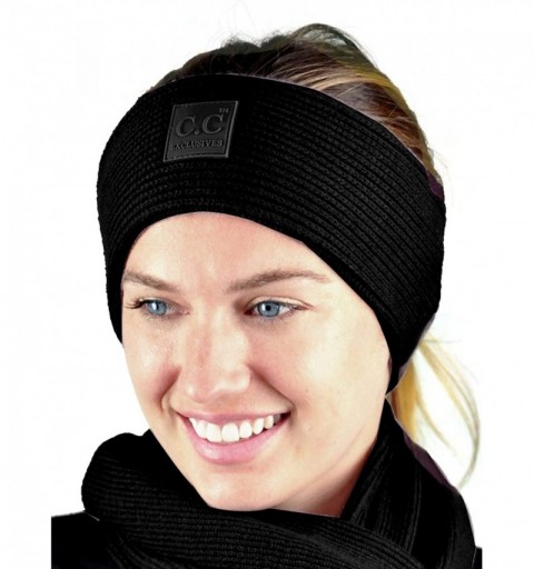 Cold Weather Headbands Unisex Winter Thick Ribbed Knit Stretchy Plain Ear Warmer Headband - Black - CW18Y54SOTZ $21.81