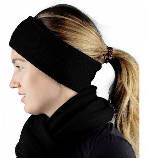 Cold Weather Headbands Unisex Winter Thick Ribbed Knit Stretchy Plain Ear Warmer Headband - Black - CW18Y54SOTZ $9.56