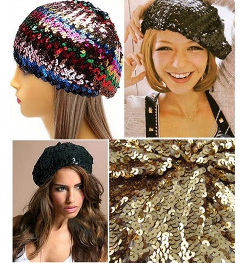 Berets Women Girls Sequin Beret Beanie Hat Cap Fashion Bright Vintage Classic Shining Headwear - A8-lake Blue - CE18630QY6W $...