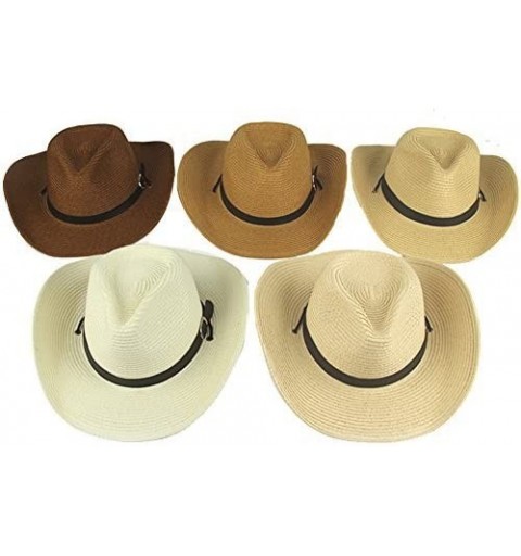Cowboy Hats Adult Straw Cowboy Hat Wide-Brimmed Woven Summer Sun Hat - Beige - C7195GTELZ8 $13.33