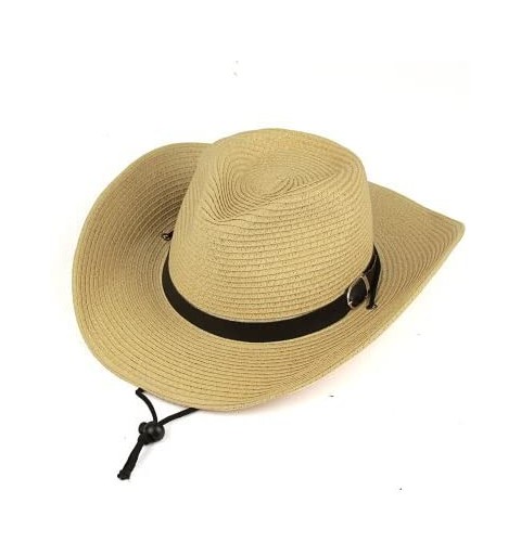 Cowboy Hats Adult Straw Cowboy Hat Wide-Brimmed Woven Summer Sun Hat - Beige - C7195GTELZ8 $13.33