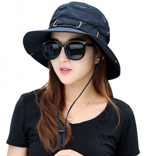 Sun Hats Summer Sun Men/Women Wide Brim UV Beach Caps Sports Fishing Hats - Navy Blue - CP1843O5982 $23.79