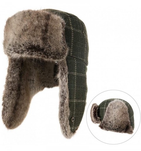 Bomber Hats Stylish Plaid Winter Wool Trapper Faux Fur Earflap Hunting Hat Ushanka Russian Cold Weather Thick Lined - CX192I6...