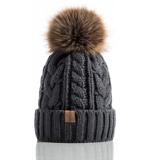 Skullies & Beanies Women Winter Pompom Beanie Hat with Warm Fleece Lined- Thick Slouchy Snow Knit Skull Ski Cap - 1 Dark Grey...