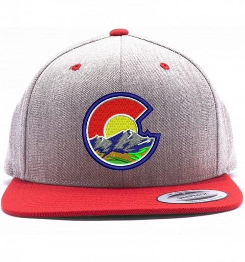 Baseball Caps Colorado Flag C Nature Flat Bill Snapback Hat - Heather/Red - CJ12LS480AT $28.56