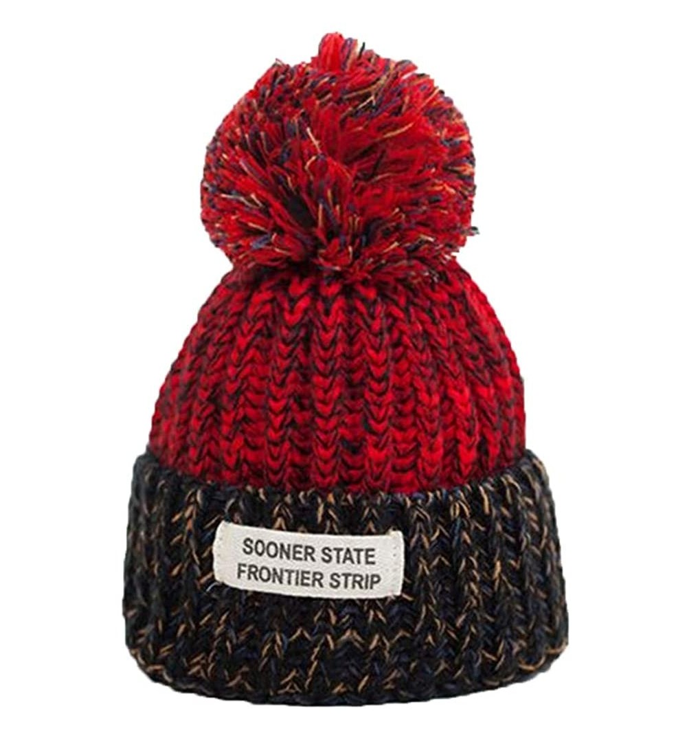 Bomber Hats Winter Hats for Women Hairball Thick Hat Girls Caps Knitted Beanies Cap - Red - CV18INZXUIO $9.32