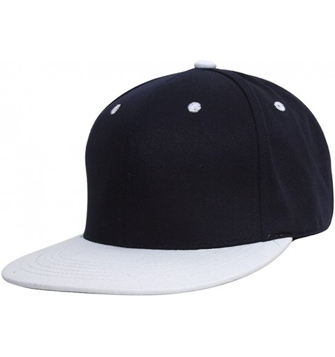 Baseball Caps Cotton Two-Tone Flat Bill Snapback - Navy/White - C811MQPA71P $11.10