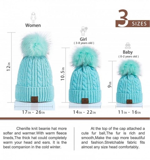 Skullies & Beanies Women Winter Pom Pom Beanie Hats Warm Fleece Lined-Chunky Trendy Cute Chenille Knit Twist Cap - 3-lake Blu...