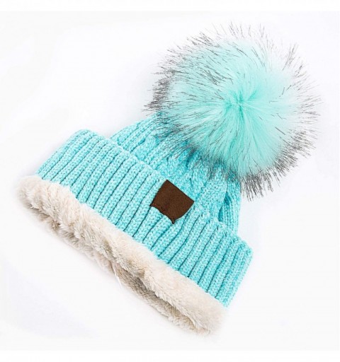 Skullies & Beanies Women Winter Pom Pom Beanie Hats Warm Fleece Lined-Chunky Trendy Cute Chenille Knit Twist Cap - 3-lake Blu...