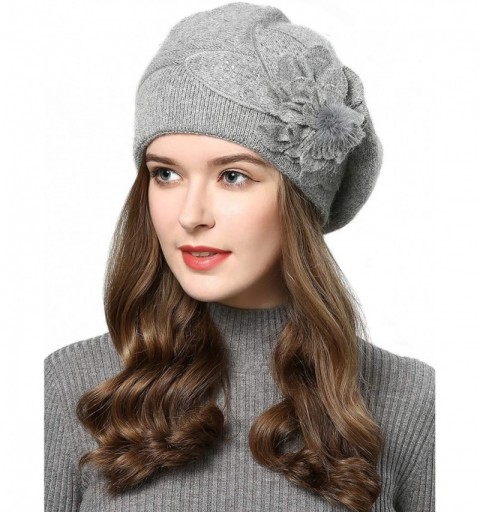 Berets French Style Beret Hat for Womens Rabbit Hair Knit Artist Hat Thick Lined Classic Warm Casual Hat - Grey - C01924LWC4H...
