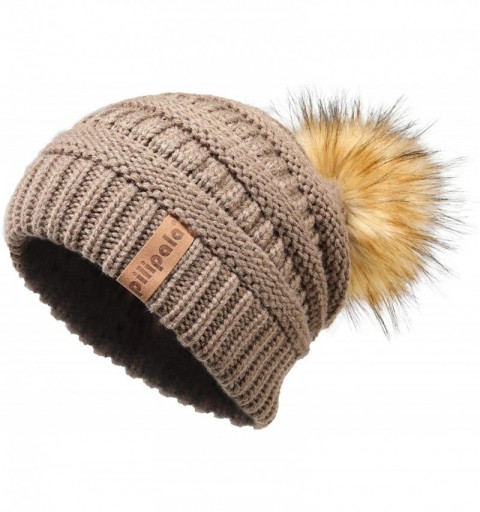 Skullies & Beanies Womens Winter Knit Beanie Hat Slouchy Warm Pom Pom Hat Faux Fur Caps for Women Ladies Girls - C918YQSX9ID ...