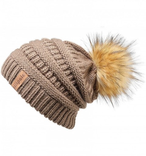 Skullies & Beanies Womens Winter Knit Beanie Hat Slouchy Warm Pom Pom Hat Faux Fur Caps for Women Ladies Girls - C918YQSX9ID ...