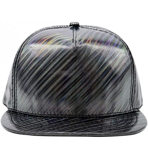 Baseball Caps Shiny Holographic Baseball Cap Laser Leather Rainbow Reflective Glossy Snapback Hats - Black-1 - C218H0DE3L5 $1...