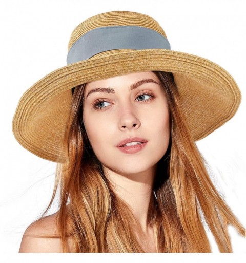 Sun Hats Women Straw Sun Hat Bowknot Floppy Foldable Wide Brim Summer Beach Bucket Hat - Gray Blue - Beige - C9196IHY94M $16.96