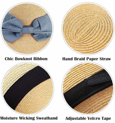 Sun Hats Women Straw Sun Hat Bowknot Floppy Foldable Wide Brim Summer Beach Bucket Hat - Gray Blue - Beige - C9196IHY94M $16.96