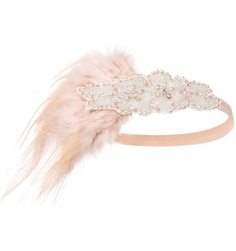 Headbands 1920s Flapper Headpiece Vintage Feather Gatsby Headband Crystal Decor Accessories - Pink - CY18GZHSAK0 $8.36