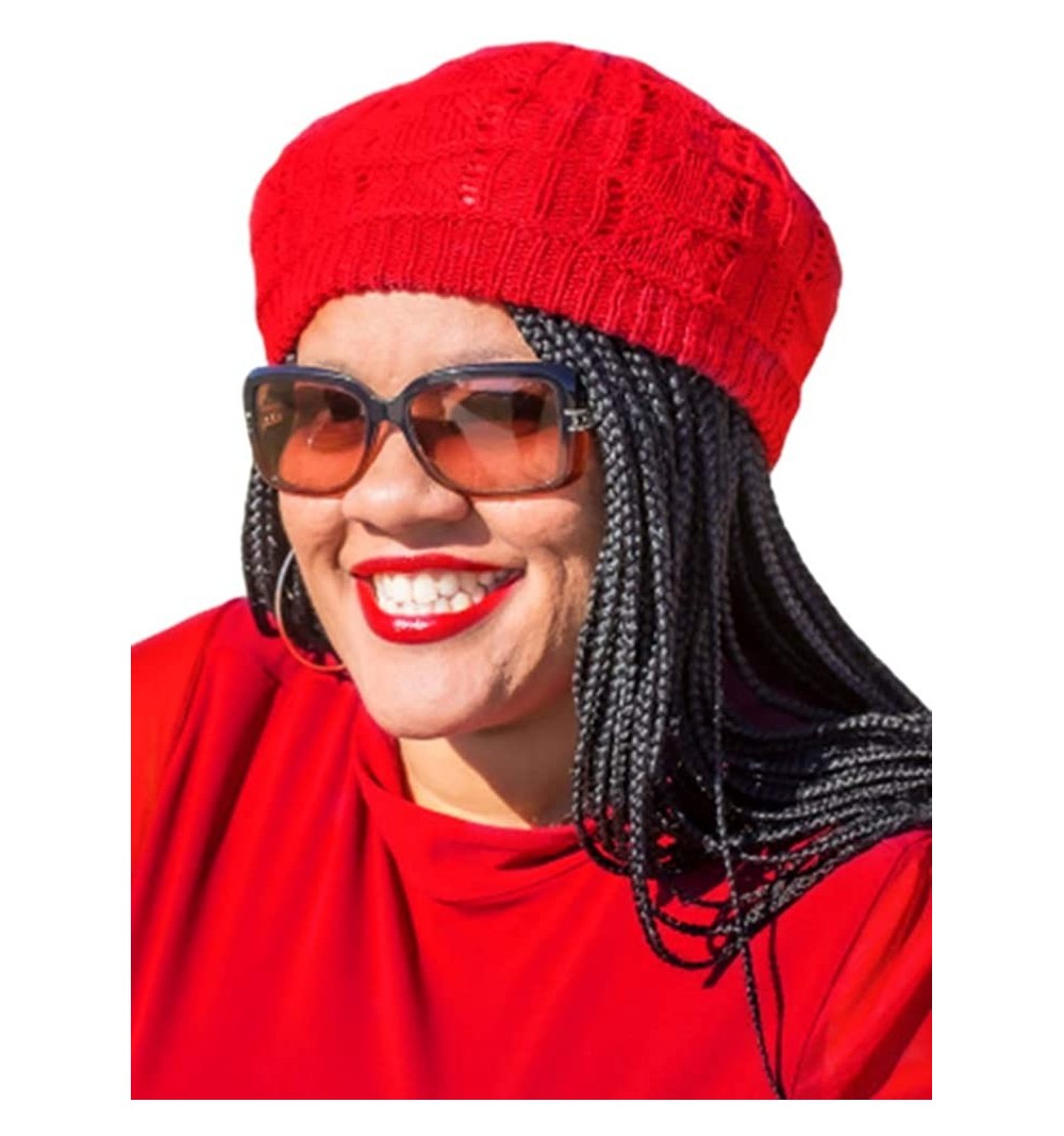 Berets Satin Lined Knit Beret Hat - Red - CH12O41SXL6 $12.93