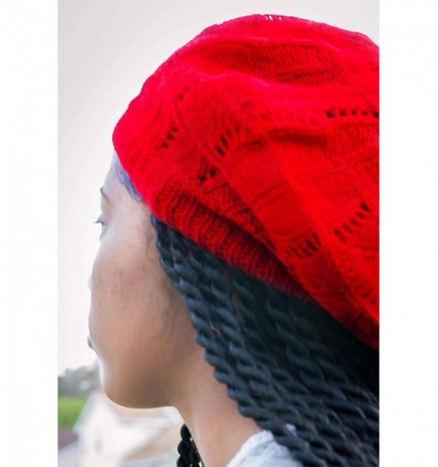 Berets Satin Lined Knit Beret Hat - Red - CH12O41SXL6 $12.93