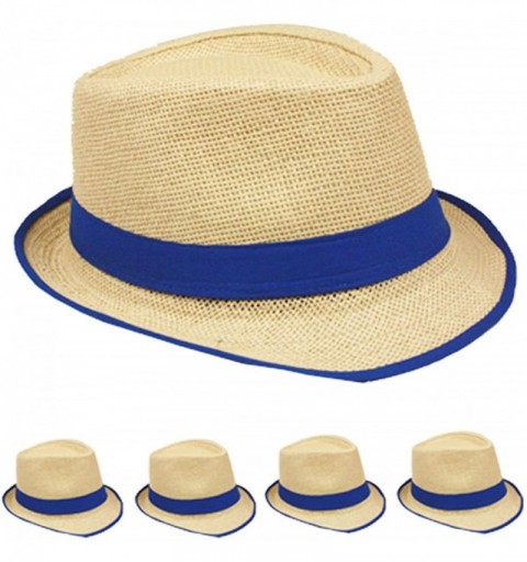 Fedoras Straw Fedora Hat Trilby Style Banded and Rim Line Gangster Panama Classic Hat (Royal Blue) - CN185XLR5I9 $9.47