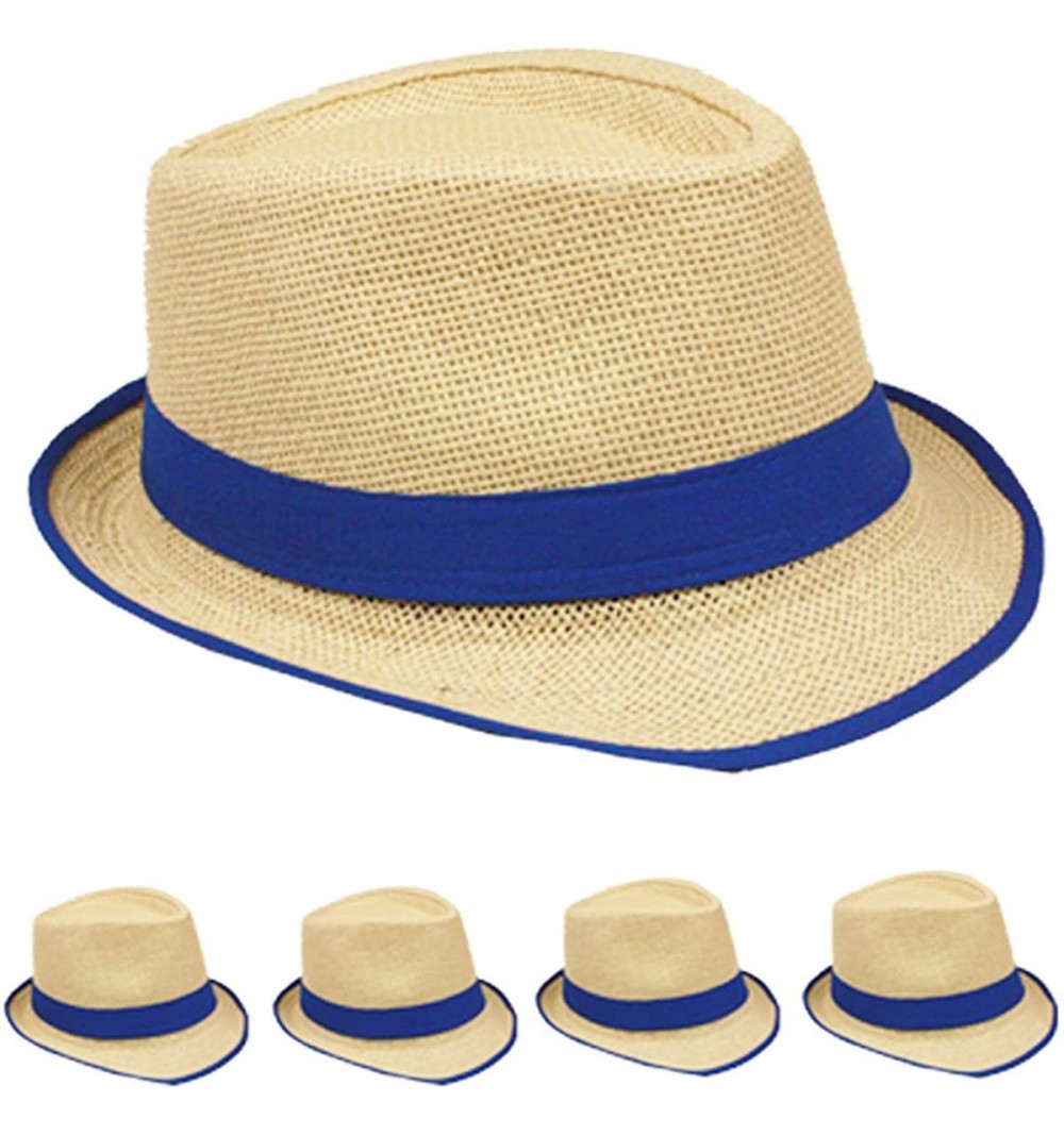 Fedoras Straw Fedora Hat Trilby Style Banded and Rim Line Gangster Panama Classic Hat (Royal Blue) - CN185XLR5I9 $9.47