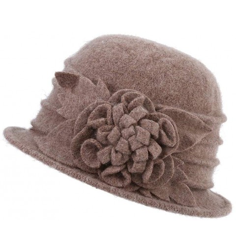 Bucket Hats Women's Winter Wool Cloche Bucket Hat Slouch Wrinkled Beanie Cap with Flower - Khaki - CT186ANCWOH $24.66