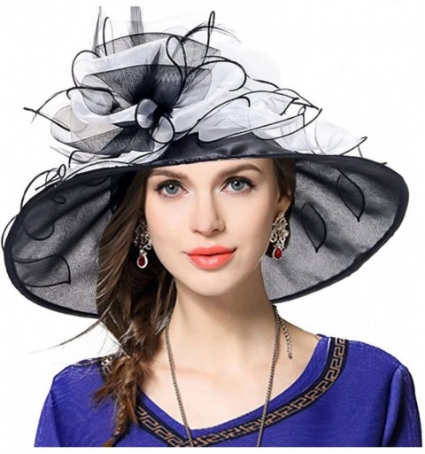 Sun Hats Women Floral Wedding Dress Tea Party Derby Racing Church Hat - White&black - CR17WZ39C6E $18.56