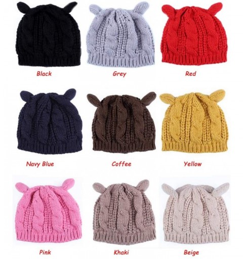 Berets Women Winter Wool Baggy Beret Beanie Cute Devil Cat Ear Crochet Braided Knit Hat Ski Cap - Coffee - C812L55UU7X $10.63