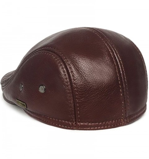 Newsboy Caps Flat Cap Cabby Hat Genuine Leather Vintage Newsboy Cap Ivy Driving Cap - Brown - C21269CR41H $33.70
