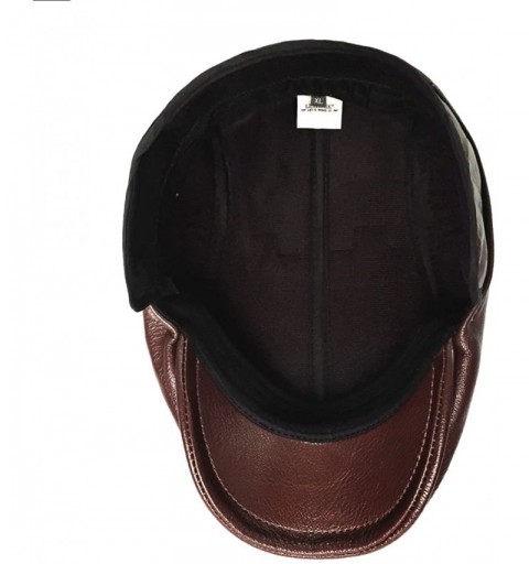 Newsboy Caps Flat Cap Cabby Hat Genuine Leather Vintage Newsboy Cap Ivy Driving Cap - Brown - C21269CR41H $33.70
