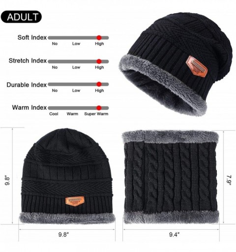 Skullies & Beanies Winter Beanie Hat Scarf Set Fleece Lining Knit Beanie for Men Women Kids - A - Black - CM187RCSELK $11.85